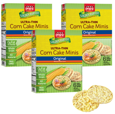 Paskesz Golden Harvest Ultra-Thin Corn Cake Minis, Original, Whole Grain, 4.2 oz (Pack of 3)
