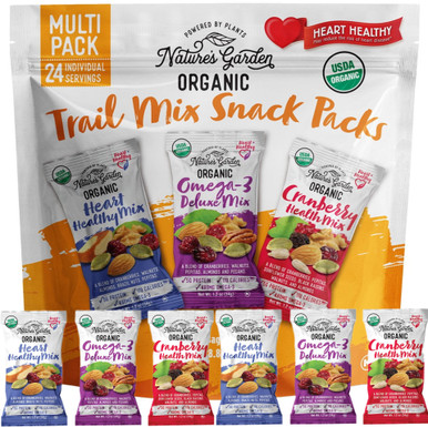 Nature's Garden Organic Trail Mix Variety Pack, Heart Healthy Snacks, 24 Individual Packs