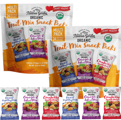 Nature's Garden Organic Trail Mix Variety Pack, Heart Healthy Snacks, 48 Individual Packs
