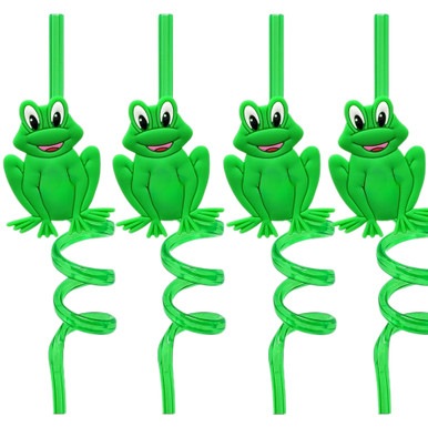 Passover Frog Spiral Drinking Straws, Green, Pack of 4