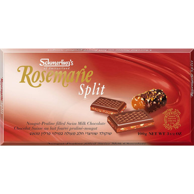 Schmerling's Rosemarie Split Swiss Milk Chocolate Bar, Nougat-Praline Filled, 3.5 oz