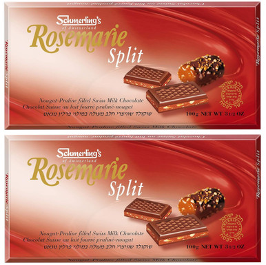 Schmerling's Rosemarie Split Swiss Milk Chocolate Bar, Nougat-Praline Filled, 3.5 oz (Pack of 2)