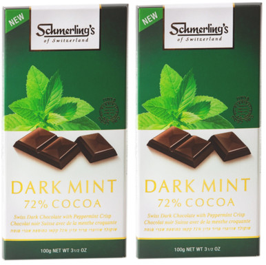 Schmerling's Swiss Dark Mint Chocolate Bar, 72% Cocoa with Peppermint Crisp, 3.5 oz (Pack of 2)