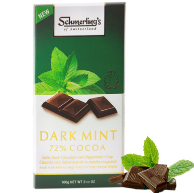 Schmerling's Swiss Dark Mint Chocolate Bar, 72% Cocoa with Peppermint Crisp, 3.5 oz