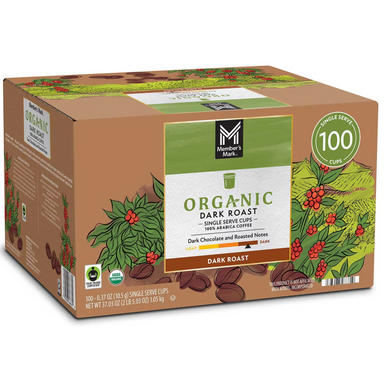 Member's Mark Organic Dark Roast Coffee K-Cup Pods, Colombian Arabica, 100 Count