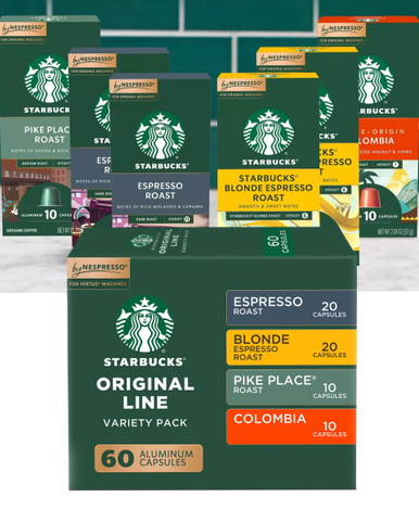 Starbucks by Nespresso Original Line Coffee Pods, Variety Pack, 60 Count, Compatible with Nespresso Original Machines