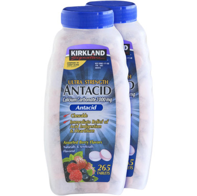 Kirkland Signature Ultra Strength Antacid, 1000mg Calcium Carbonate, Berry Flavored Chewable Tablets, 530 Count