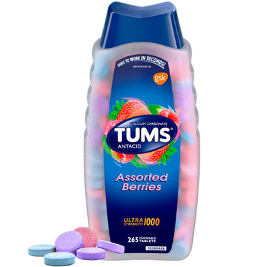 TUMS Ultra Strength Antacid Tablets, Assorted Berries Flavor, 1000mg, 265 Count