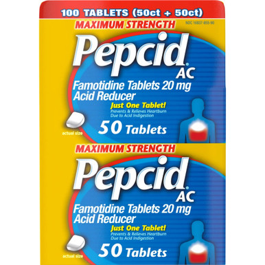Pepcid AC Maximum Strength, Famotidine 20mg Acid Reducer Tablets, 100 Count, Heartburn Prevention & Relief