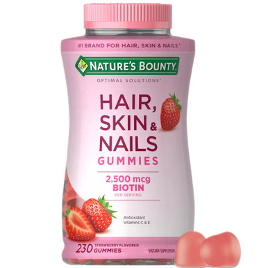 Nature's Bounty Hair, Skin & Nails Gummies, 2500mcg Biotin, Strawberry Flavored, 230 Count