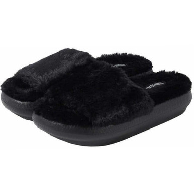 32 Degrees Plush Faux Fur Cushion Slide Slippers, Black