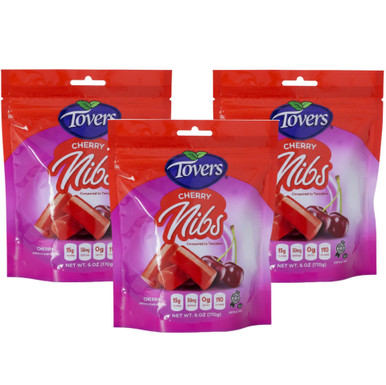 Tovers Cherry Nibs, Cherry Flavored Chewy Candy, Resealable Bag, 6 oz (Pack of 3)