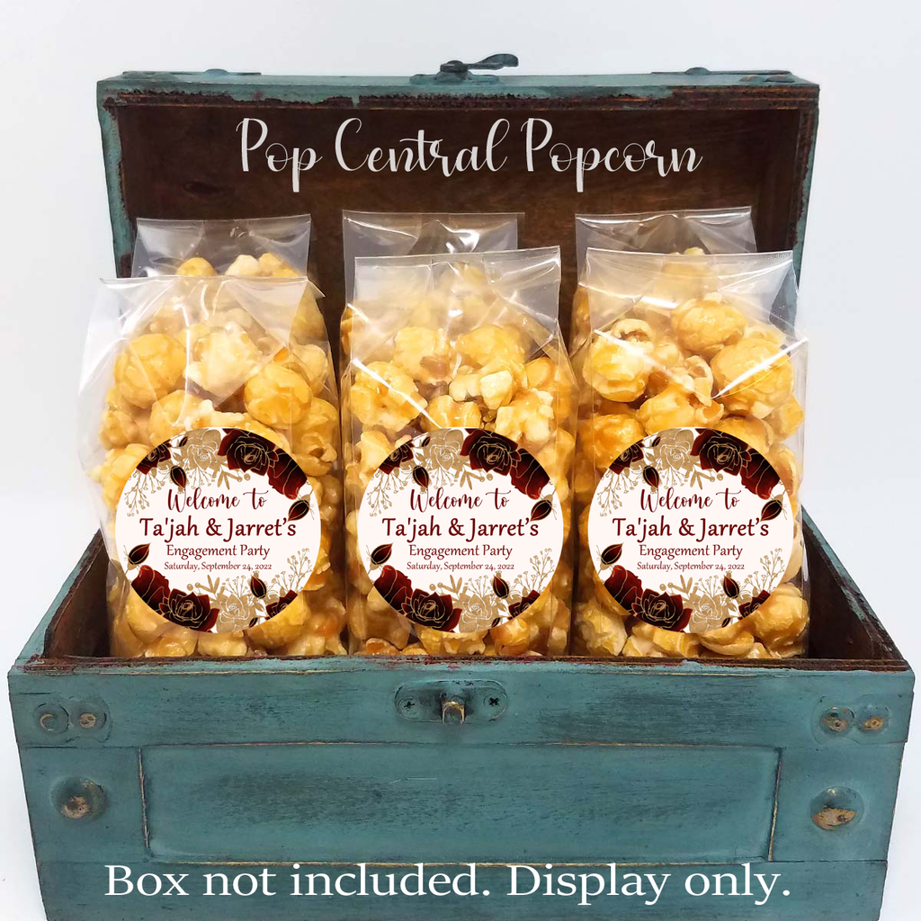 Burgundy and Gold Roses Floral - Popcorn Wedding Favors