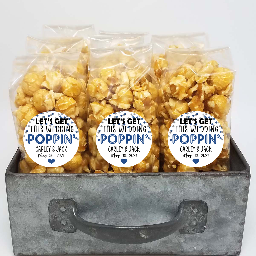 "Get this Wedding Poppin" Navy and Silver - Wedding Popcorn Favors
