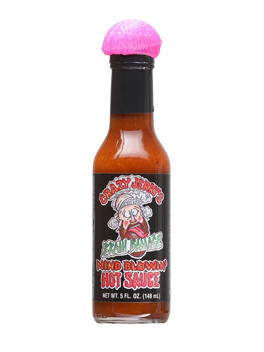 Hot Sauce Crazy Jerrys Brain Damage Mind Blowin with Pink Brain Cap 5