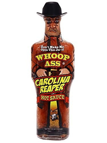 Hot Sauce Whoop Ass Chipotle in a Cowboy Shaped Glass Bottle with Cowb