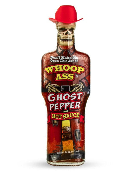 Hot Sauce Whoop Ass Ghost Pepper in Cowboy Shaped Glass Bottle with Sk