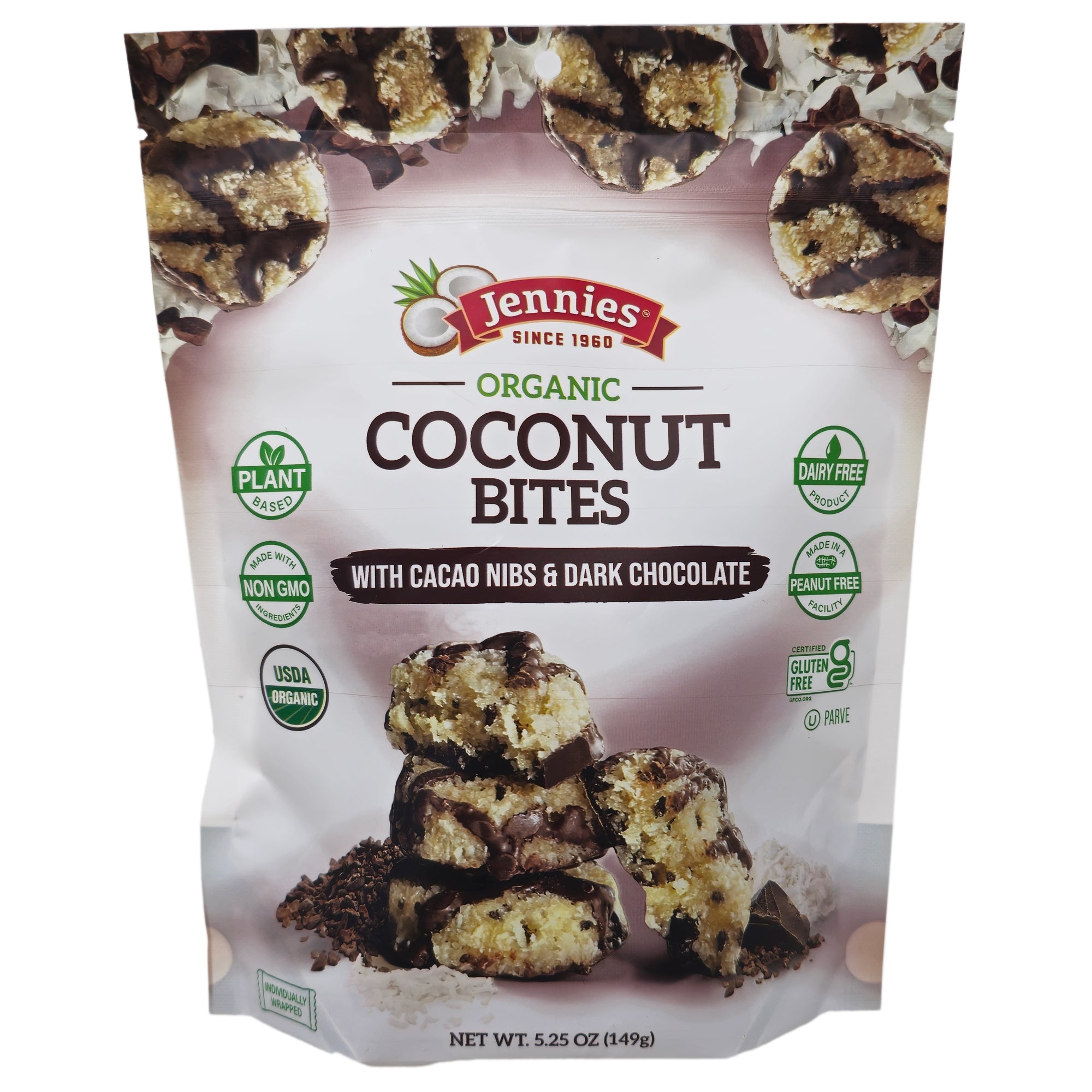 Jennies Organic Coconut Bites with Cacao Nibs & Dark Chocolate - 5.25o
