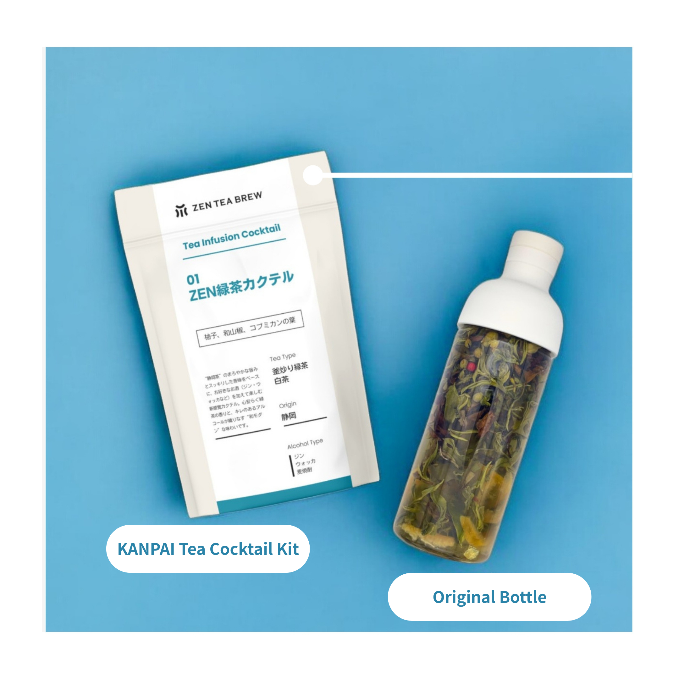 “KANPAI” DIY Tea Cocktail Kit - Infuse Spirits with Japanese Tea - Shizuoka City