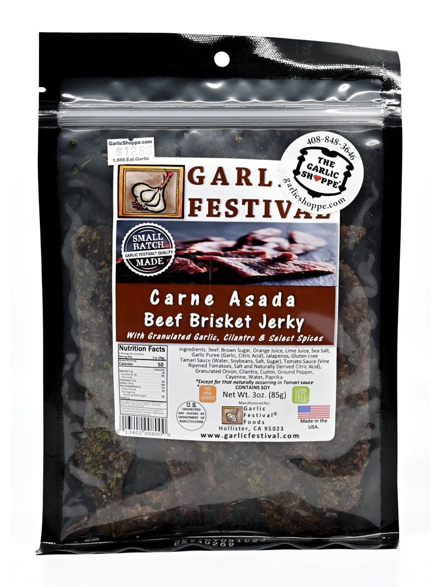 Jerky Carne Asada Beef Brisket with granulated garlic, cilantro & spic