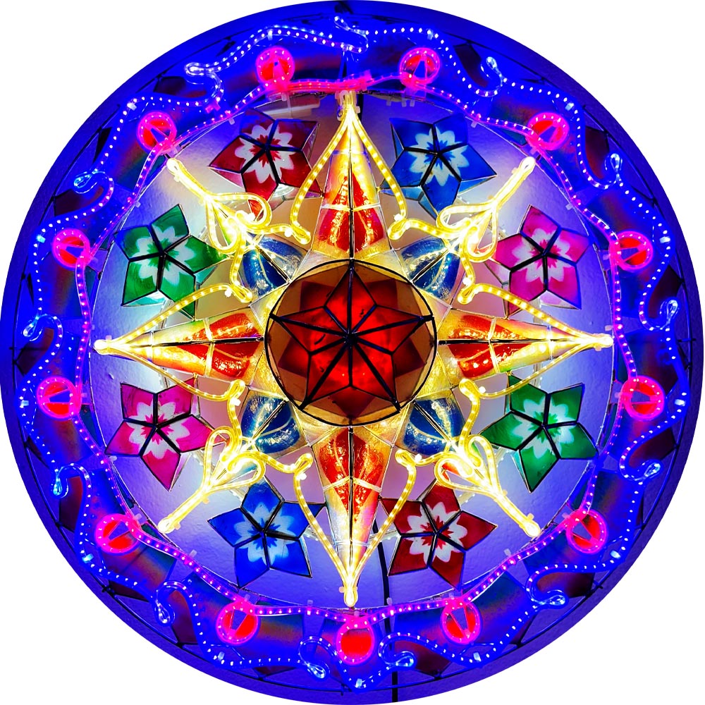 Philippines Christmas Capiz Parol Lantern Star (Tala) - Red / Blue / White LED Show - Size 24