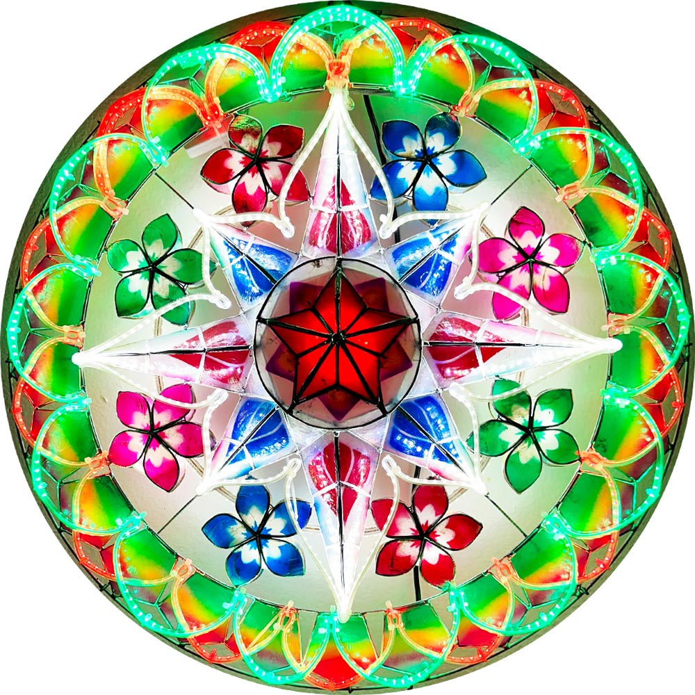 Philippines Christmas Capiz Parol Lantern Star (Tala) - Red / Green / White LED Show - Size 24