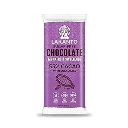 Lakanto 55% Cacao Chocolate Bar with Cacao Nibs - Keto & Delicious