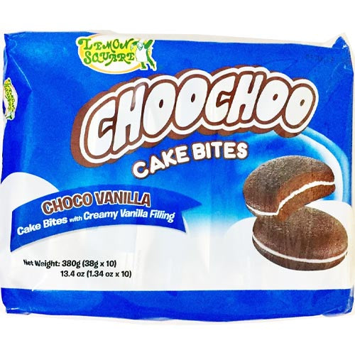 Lemon Square - ChooChoo Cake Bites - Choco Vanilla - Cake Bites with Creamy Vanilla Filling - 10 Pack - 380 G