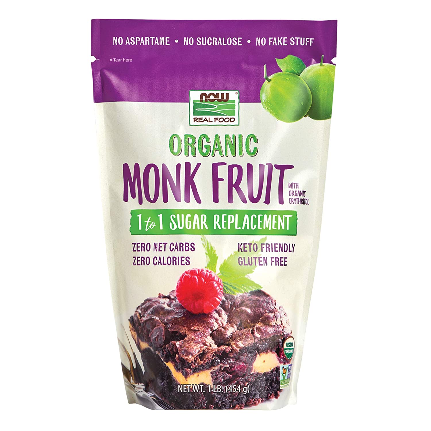 Now Real Food Organic Monk Fruit with Organic Erythritol Powder 1 Lb -