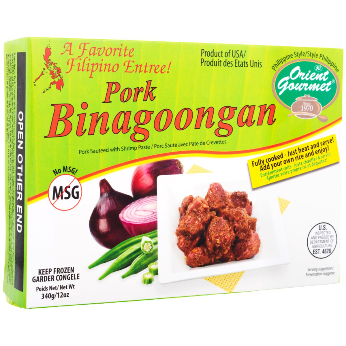 Orient Gourmet - Pork Binagoongan - Pork Sauteed with Shrimp Paste - Fully Cooked - Just Heat and Serve - 12 OZ