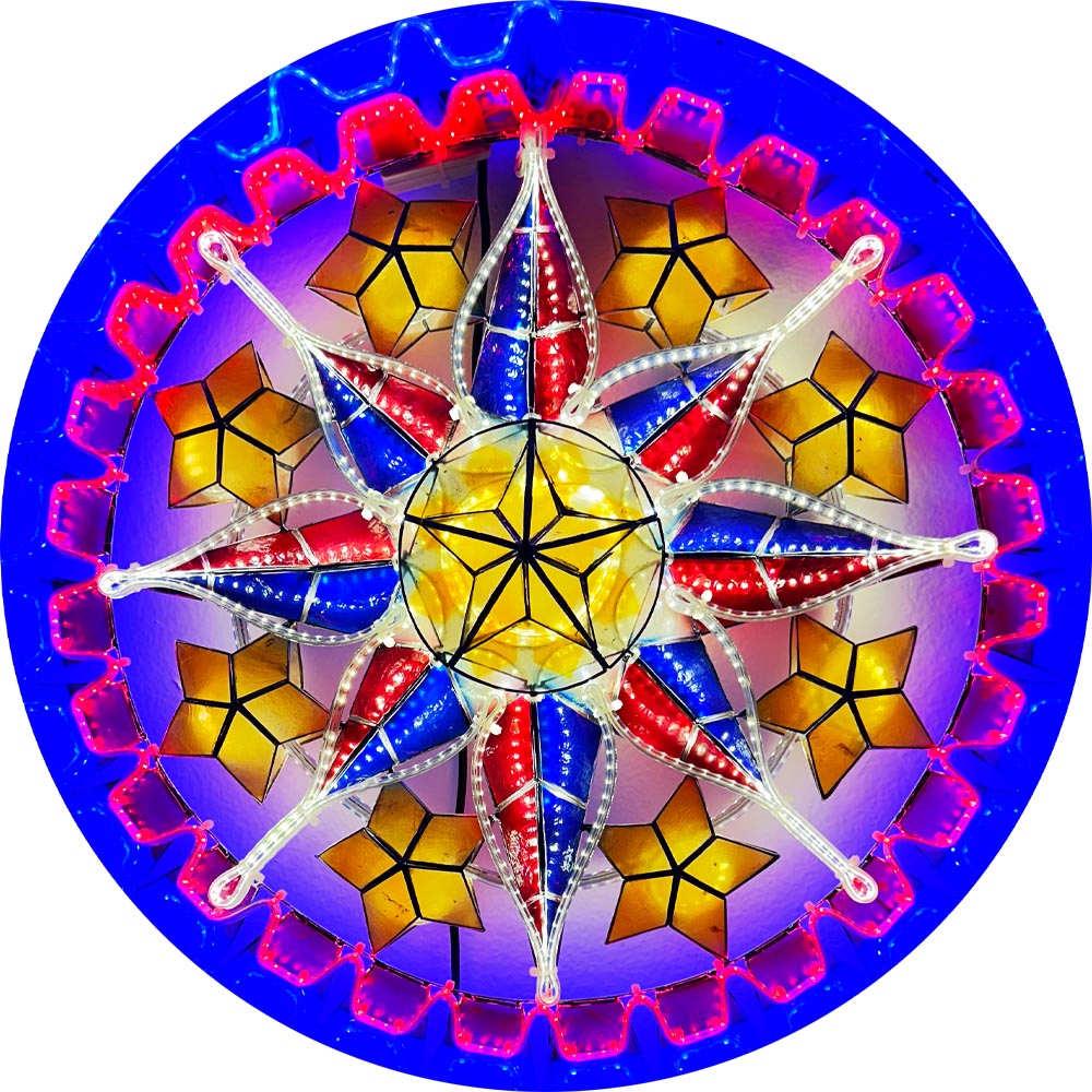 Philippines Christmas Capiz Parol Lantern Star PH Color Design A (Tala) - Yellow / Red / White / Blue LED Show - Size 24