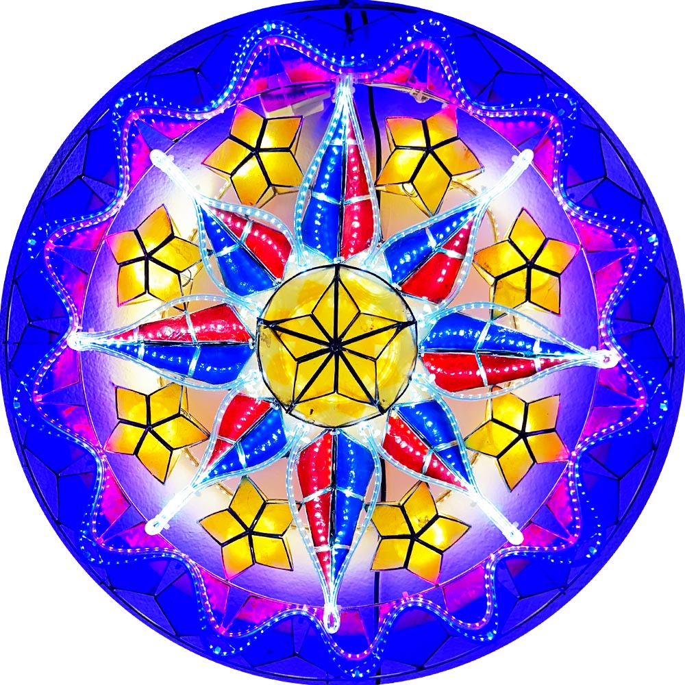 Philippines Christmas Capiz Parol Lantern Star PH Color Design C (Tala) - Yellow / Red / White / Blue LED Show - Size 24