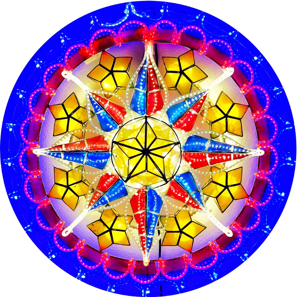 Philippines Christmas Capiz Parol Lantern Star PH Color Design D (Tala) - Yellow / Red / White / Blue LED Show - Size 24