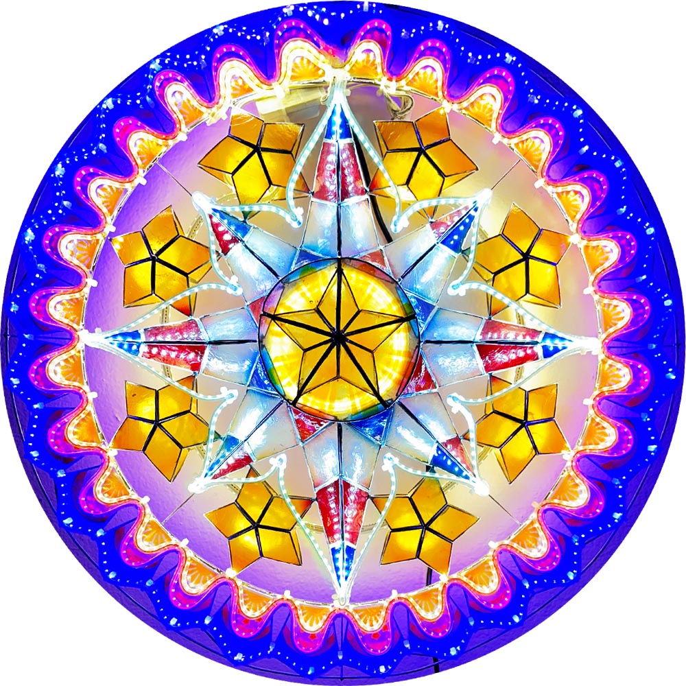 Philippines Christmas Capiz Parol Lantern Star PH Color Design N (Tala) - Yellow / Red / White / Blue LED Show - Size 24