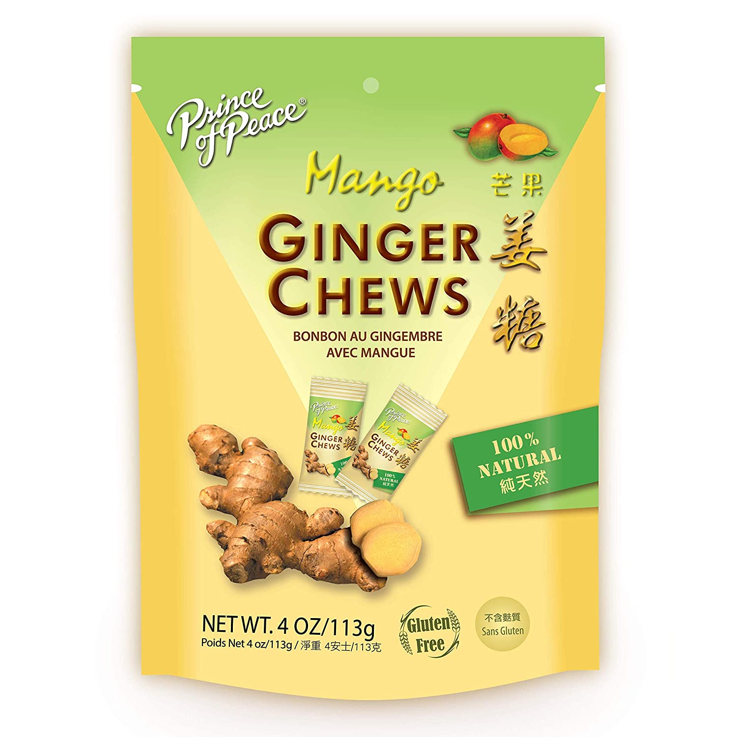 Prince Of Peace Mango Ginger Chews - Sweet, Spicy, Natural Treat