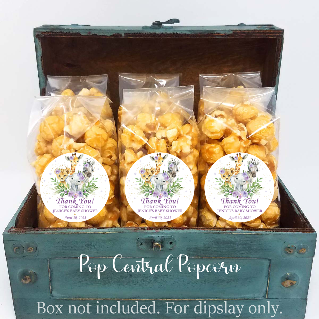 Purple Jungle Animals - Baby Shower Popcorn Favors