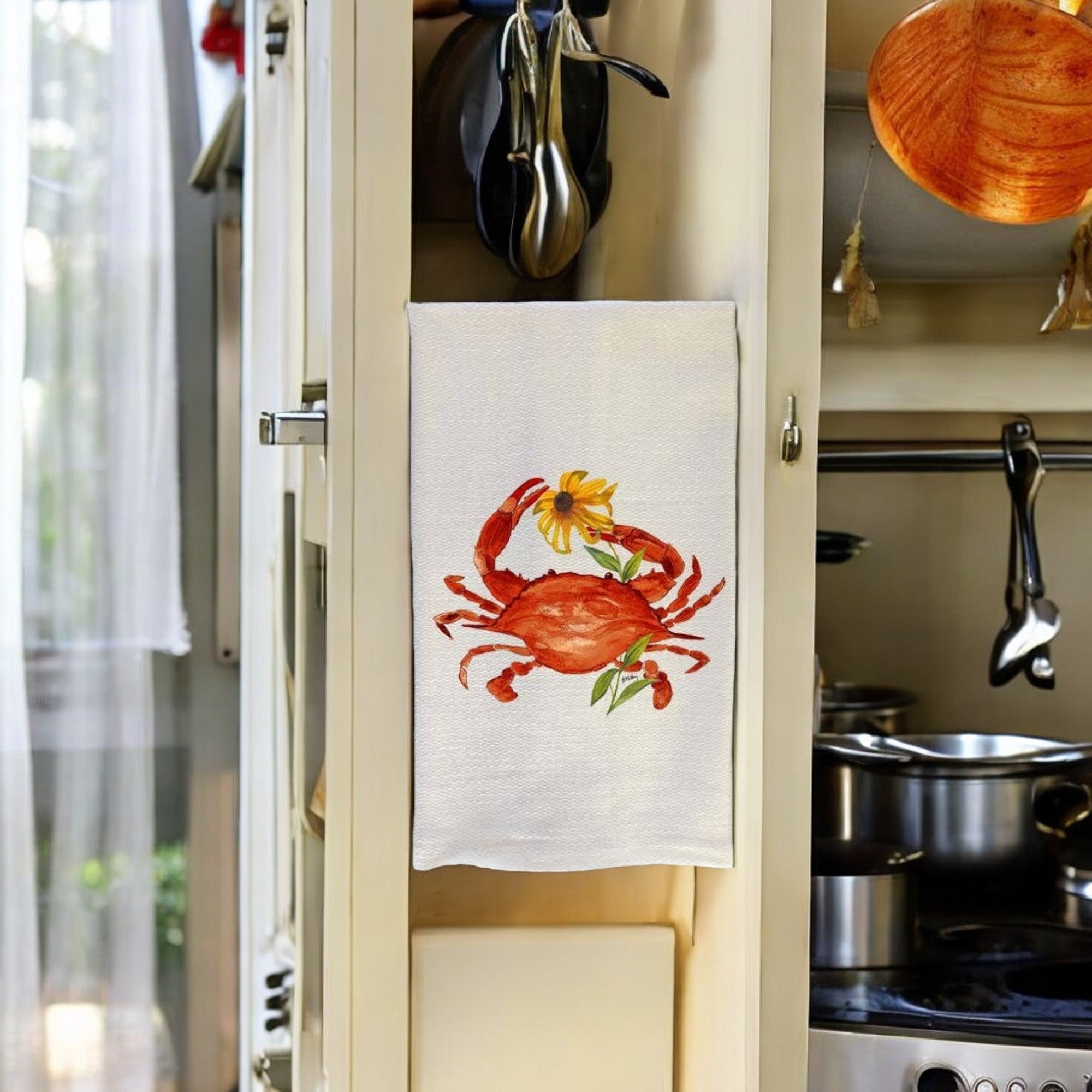 B McVan - Red Steamed Crab with Black-Eyed Susan Kitchen Towel