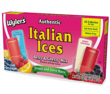 Wyler's Authentic Italian Ices Berry and Cherry Mix Flavors 1.5 oz Pops, 20 Count