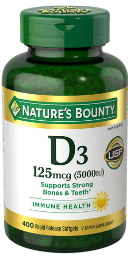 Nature's Bounty Vitamin D3 Supplement, 5000 IU, 400 Rapid Release Softgels, Bone & Immune Support
