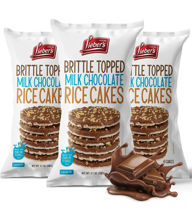 Lieber's Brittle Topped Milk Chocolate Covered Rice Cakes, 3.7 oz (Pack of 3)
