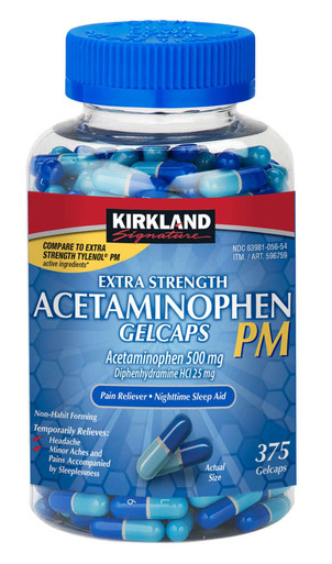 Kirkland Signature Extra Strength Acetaminophen PM 500 mg., 375 Capsules