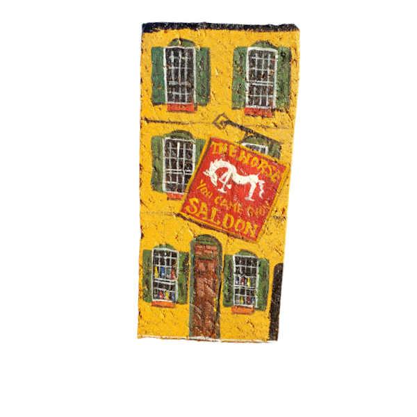 Linda Amtmann Hand Painted Brick-The Horse You Came In On Saloon Yello