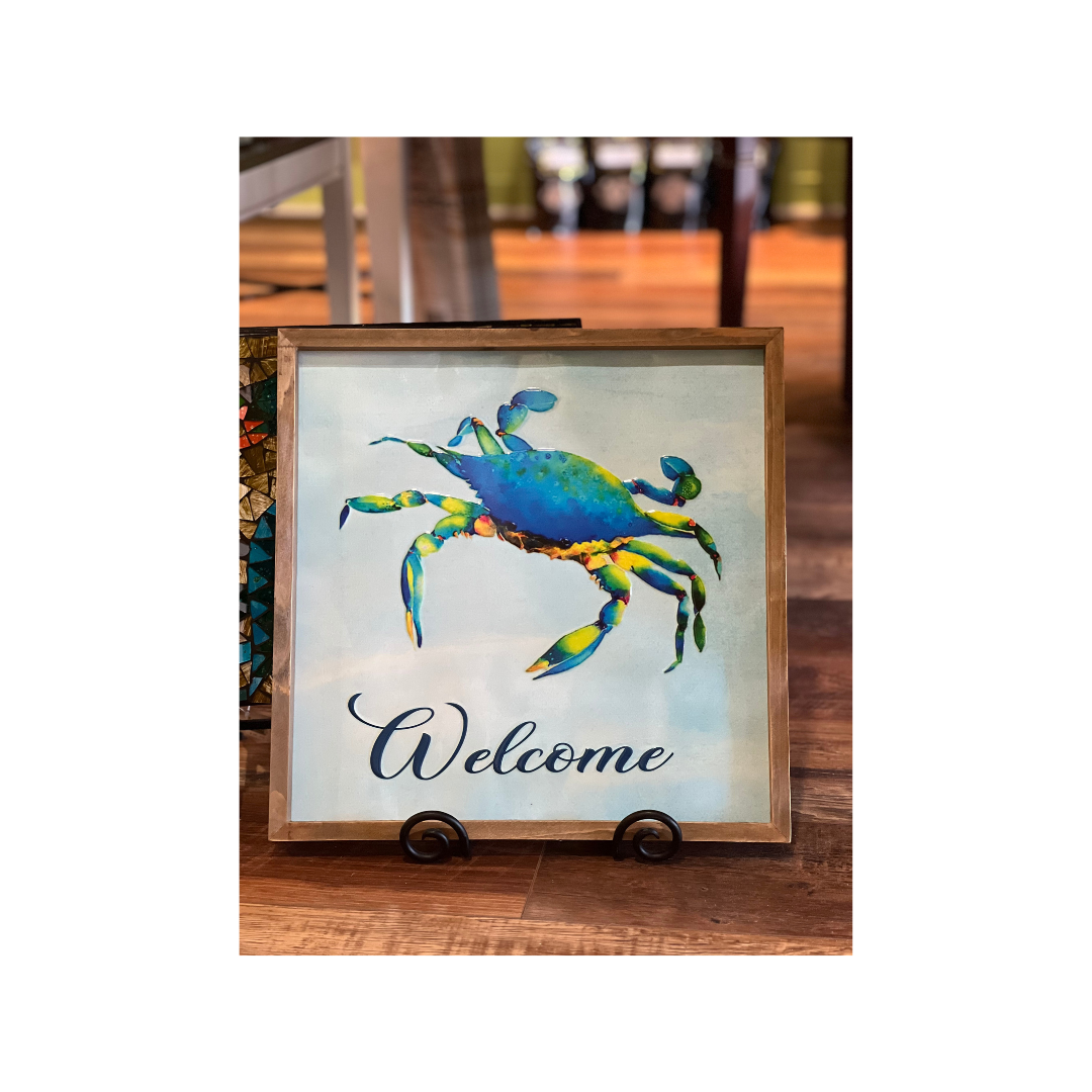 Metal Blue Crab Welcome Wall Decor - 15"