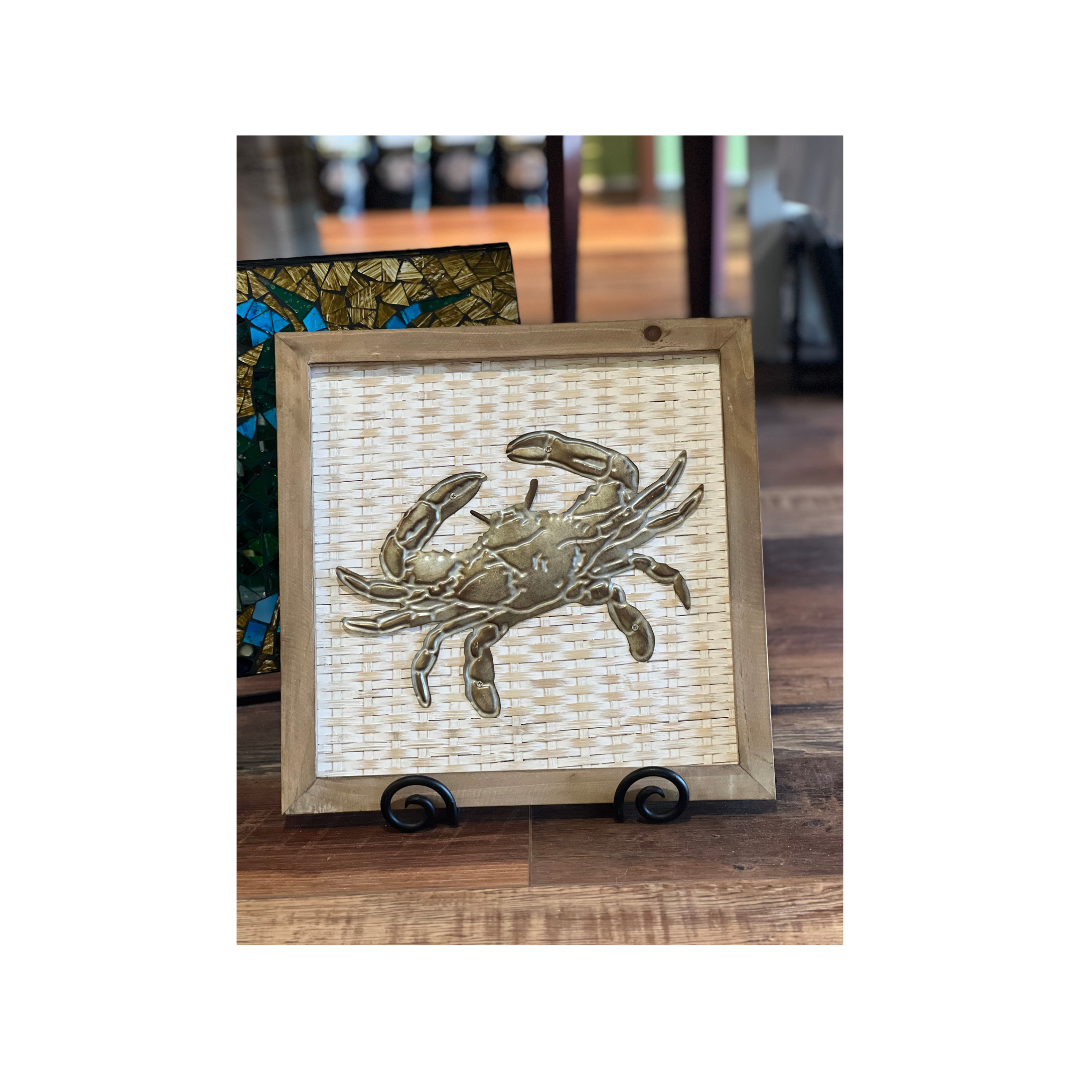 Metal Bronze Crab in Wooden Frame - 11” inch