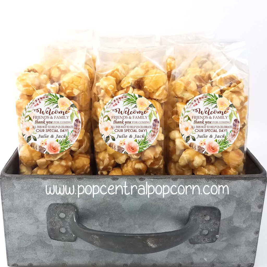 Floral and Feathers - Welcome Wedding Popcorn Favors