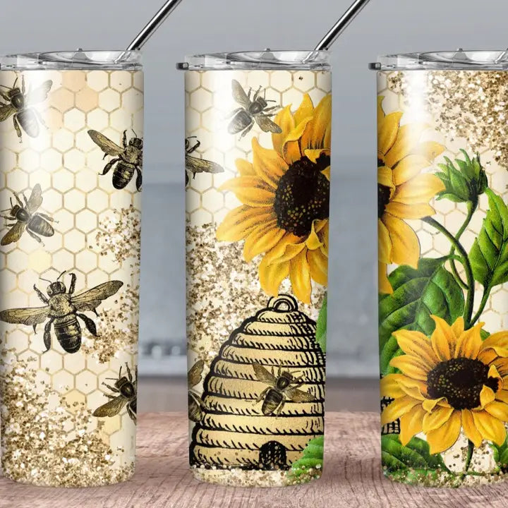Beehive and Sunflowers 20oz Stainless Steel Tumbler