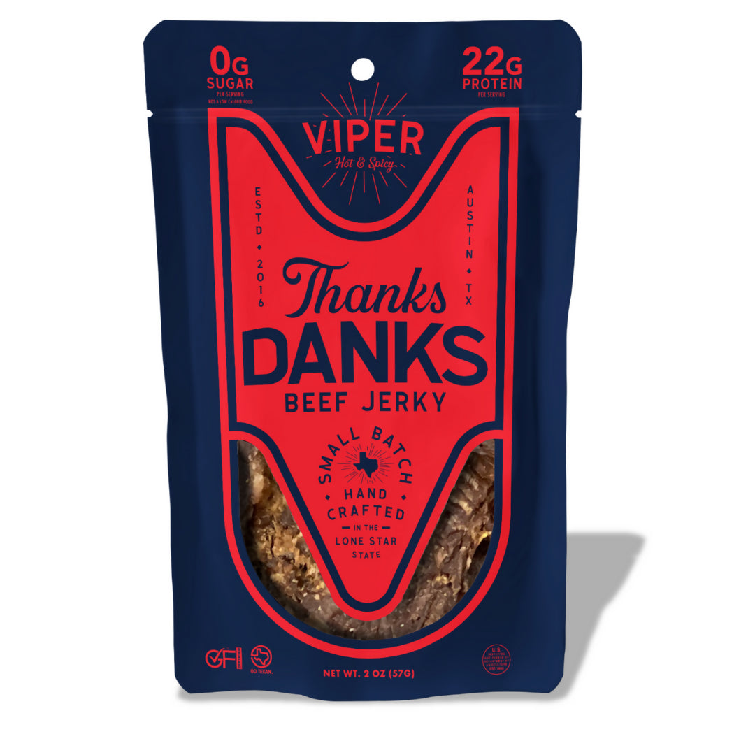 Thanks Danks Viper Beef Jerky Bag - 8 bags x 2 oz case