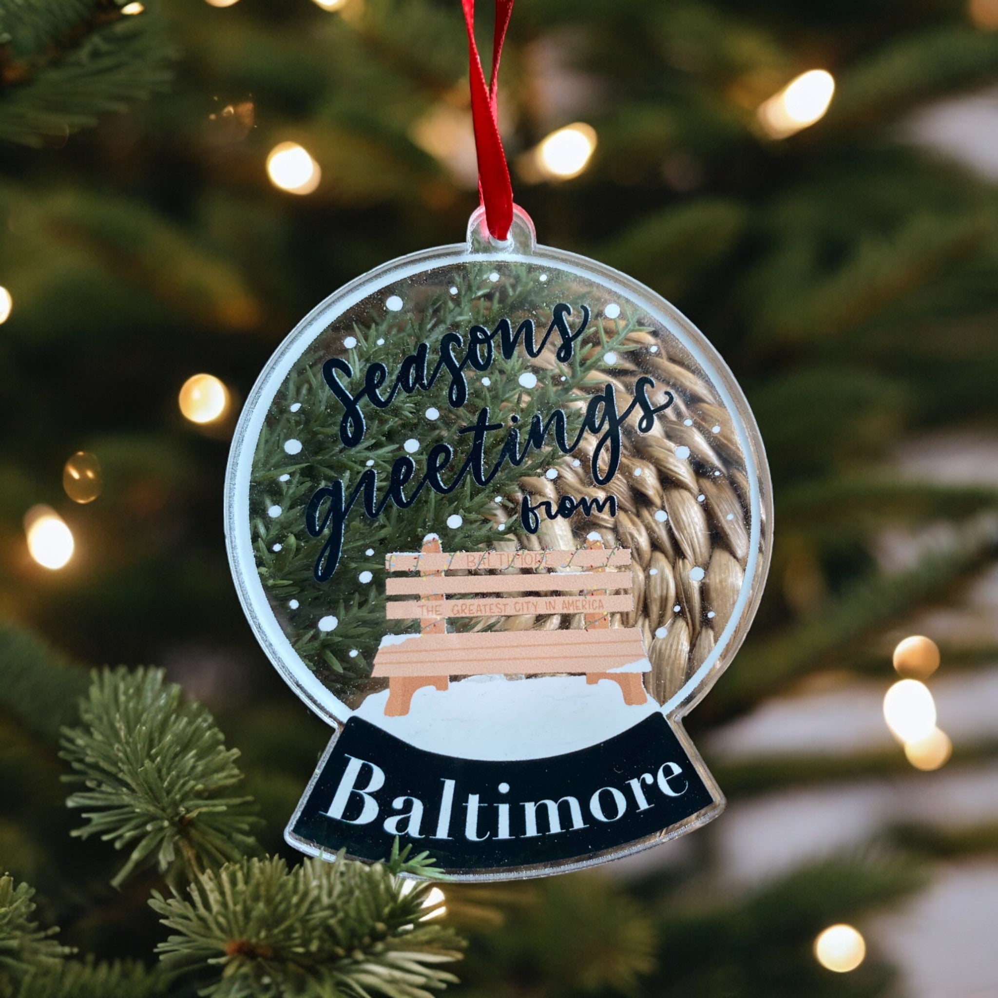 the letters mdn - Seasons Greetings Baltimore Snow Globe Acrylic Ornam
