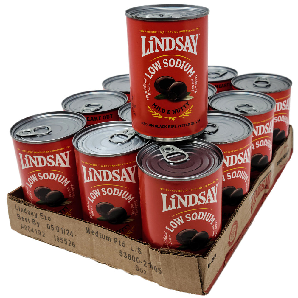 Case of 12 Lindsay Low Sodium Pitted Black Olives