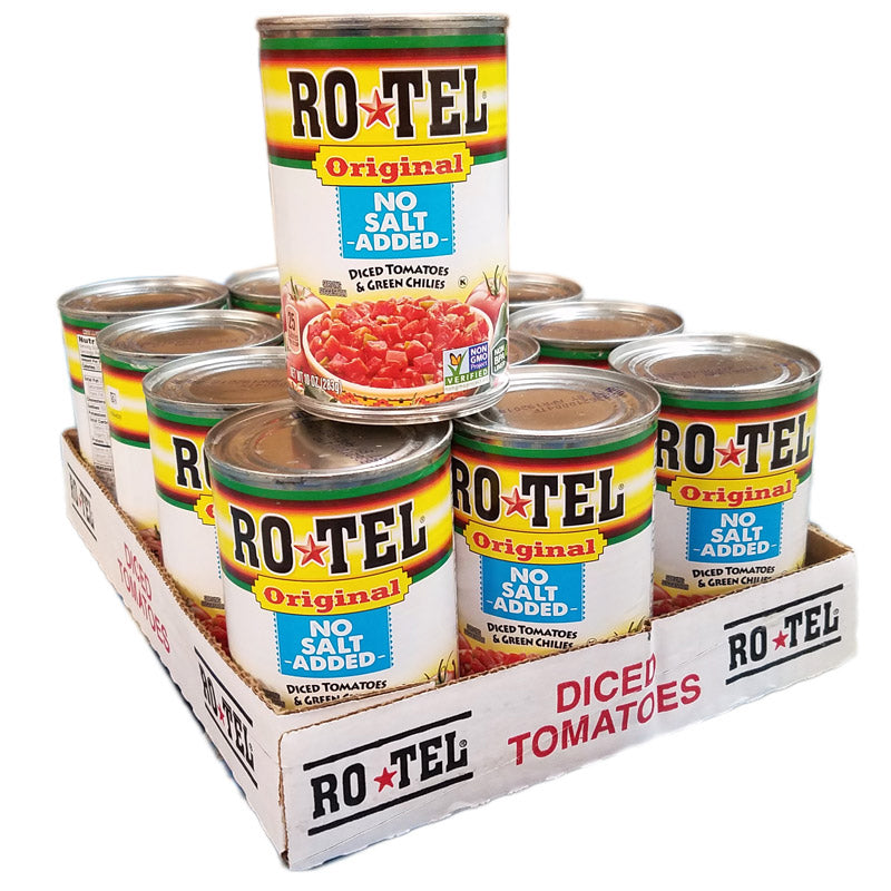 CASE OF 12 - Ro-Tel No Salt Added Diced Tomatoes & Green Chilies - 10 oz. - Sale on Close Dated Product: April 19th, 2018